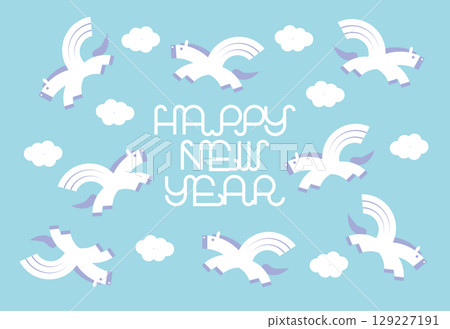 飛馬和藍天新年賀卡插圖（新年快樂） 129227191