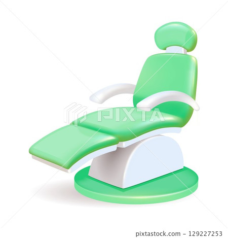A green and white dental chair set against a plain white background A green and white dental chair set against a plain white background 129227253