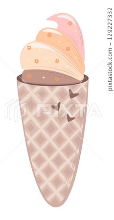 Ice cream waffle cone, vector color illustration Ice cream waffle cone, vector color illustration 129227332
