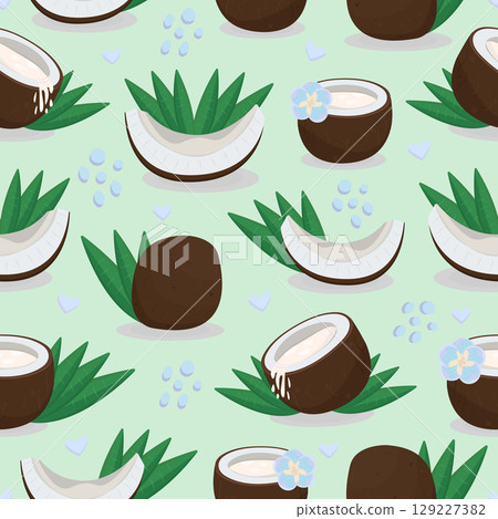 Bright coconut seamless pattern, vector colorful endless background 129227382
