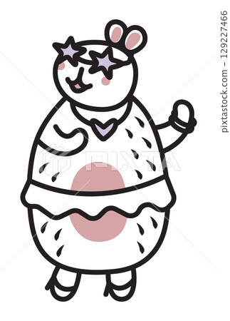 Cute dancing whimsical capybara, black line vector doodle, trendy kawaii female character, big friendly rodent with festive mood 129227466