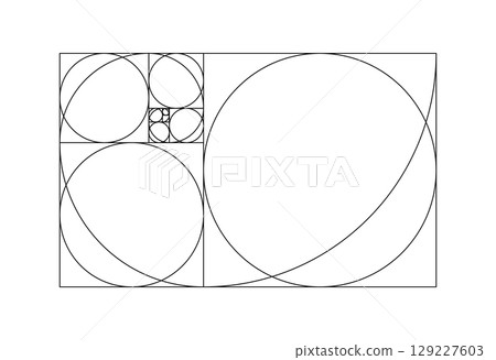 Fibonacci golden harmony proportions, ratio template. Fibonacci array, numbers. Fibonacci golden harmony proportions, ratio template. Fibonacci array, numbers. 129227603
