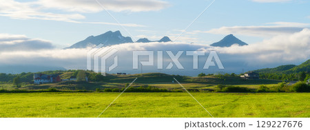 Nature in fjords. Lofoten islands, Norway. Traveling on a Norwegian fjord. Scandinavia.  129227676
