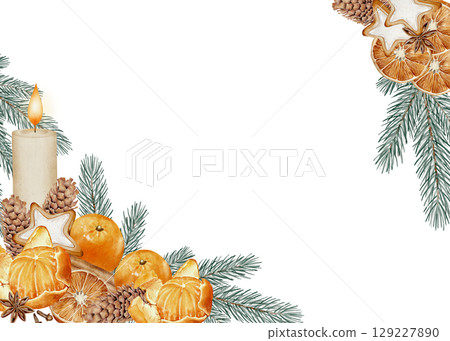 Christmas banner with candle and pastry 129227890