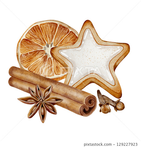 Watercolor composition with spices and cookies Watercolor composition with spices and cookies 129227923