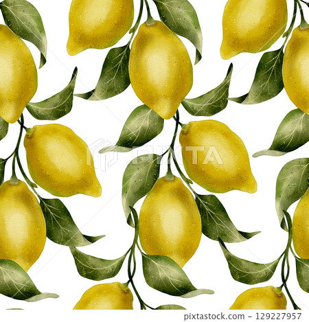 Watercolor pattern with lemons and leaves Watercolor pattern with lemons and leaves 129227957