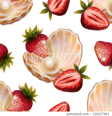 Seashell with strawberry pattern 129227961