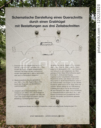 A sign explaining burial methods in an ancient burial mound. Germany A sign explaining burial methods in an ancient burial mound. Germany 129228828