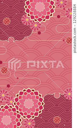Japanese and floral autumn illustration background, vertical 16:9 Japanese and floral autumn illustration background, vertical 16:9 129228884