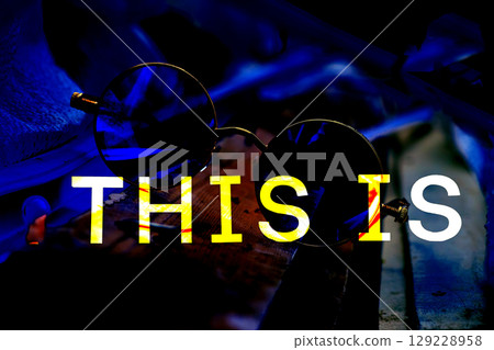 vintage cool gold sunglasses and yellow sign This is,in blue darkness vintage cool gold sunglasses and yellow sign This is,in blue darkness 129228958