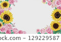 Colorful sunflower and rose frame 129229587