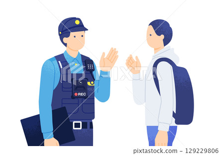 警察 DX 向量插圖:一名警察戴著隨身攝影機 警察 DX 向量插圖:一名警察戴著隨身攝影機 129229806