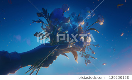 Night and close-up of a hand holding a bouquet, anime style Night and close-up of a hand holding a bouquet, anime style 129230138