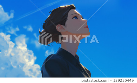 辦公室女士仰望藍天，動漫風格 129230449