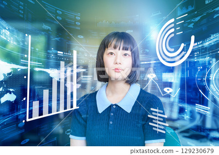 女學生在資訊處理教室接受指導 129230679