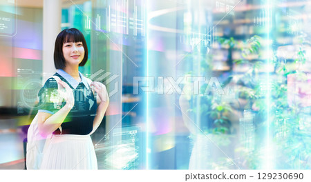 女大學生的數位背景與肖像 129230690