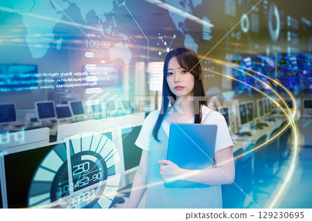 Female student with tablet in classroom 129230695