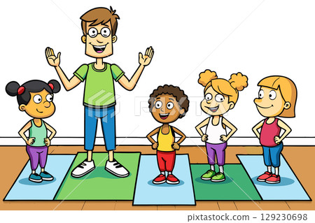 School physical education.Coach trainer conducts sports training 129230698