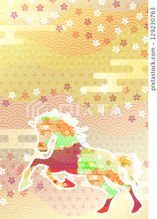 馬年賀卡十二生肖背景 129230763