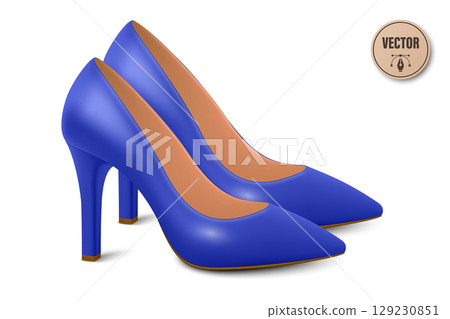 Vector 3d Realistic Blue High Heels Pair. Realistic Women s Shoes with Stiletto Heel for Fashion Poster, Shoe Store Banner, Clothing Catalog, Footwear Branding, Elegant Outfit Design, Online Shop 129230851
