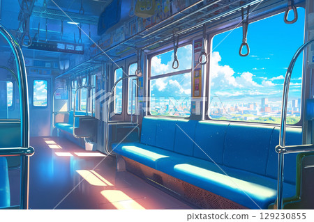 Inside a train running through the city 129230855