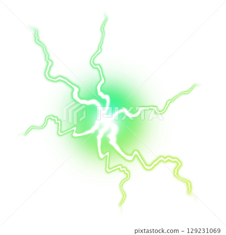 Electric sphere effect with green lightning on transparent background 129231069