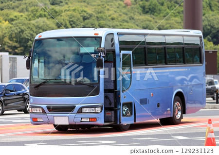 Tourist bus in parking lot 129231123