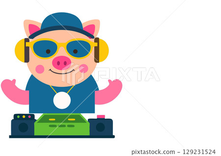 Funny DJ set pig in sunglasses rules the dance floor 129231524