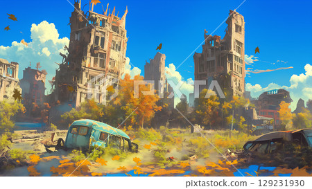 Desolate city in autumn, anime style Desolate city in autumn, anime style 129231930