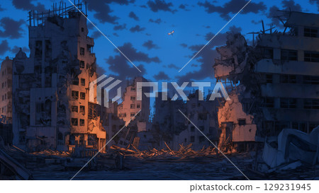 Desolate city at night, anime style 129231945