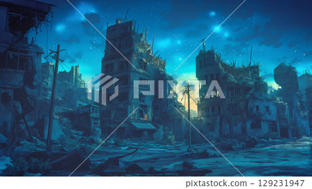 夜晚荒涼的城市，動漫風格 129231947