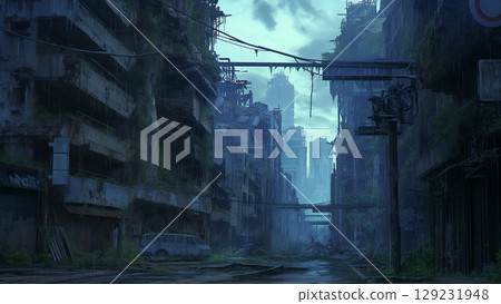 動漫風格的廢棄住宅區，周圍空無一人 129231948