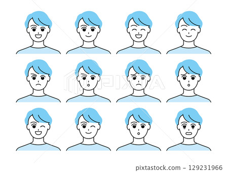 Set of male illustrations with various facial expressions Set of male illustrations with various facial expressions 129231966
