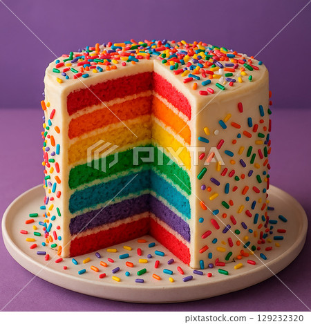 彩虹蛋糕、彩色糖果和流行蛋糕非常適合慶祝活動 129232320