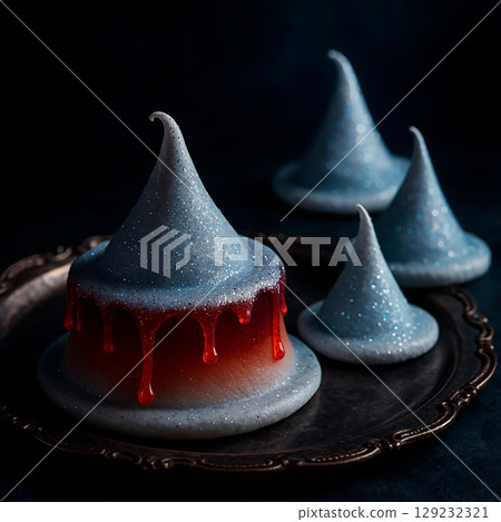 女巫帽蛋糕,黑暗中閃耀的銀粉糖果,黑暗幻想甜點 女巫帽蛋糕,黑暗中閃耀的銀粉糖果,黑暗幻想甜點 129232321