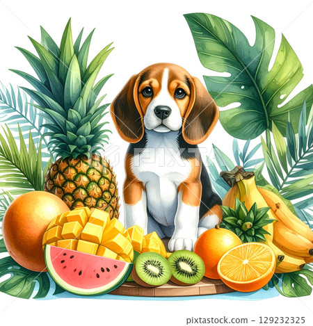 被熱帶水果包圍的小獵犬幼犬 3 / 傳單和海報材料 129232325