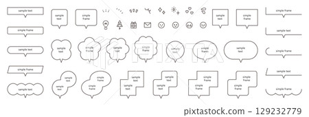 簡單語音氣泡和圖示的向量插圖集。語音氣泡、框架、裝飾材料、裝飾品、集中式線條 129232779