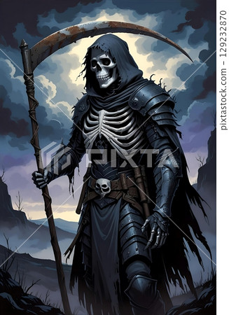 手持鐮刀的死神戰士，奇幻 TRPG 角色，肖像插畫 129232870