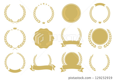 排名、週年紀念桂冠、桂冠獎章、框架向量插圖集 129232919