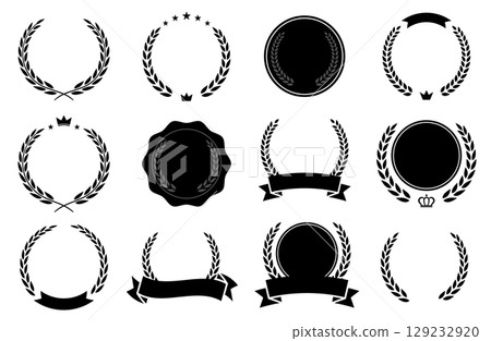 排名、週年紀念桂冠、桂冠獎章、框架向量插圖集 129232920