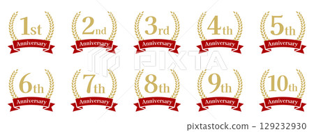 Anniversary logo vector illustration set for 1st anniversary, 2nd anniversary, 3rd anniversary, 4th anniversary, 5th anniversary, 6th anniversary Anniversary logo vector illustration set for 1st anniversary, 2nd anniversary, 3rd anniversary, 4th anniversary, 5th anniversary, 6th anniversary 129232930