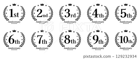 Anniversary logo vector illustration set for 1st anniversary, 2nd anniversary, 3rd anniversary, 4th anniversary, 5th anniversary, 6th anniversary 129232934