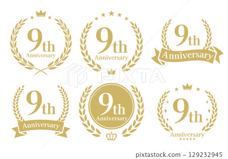9th anniversary, anniversary logo vector illustration set 129232945
