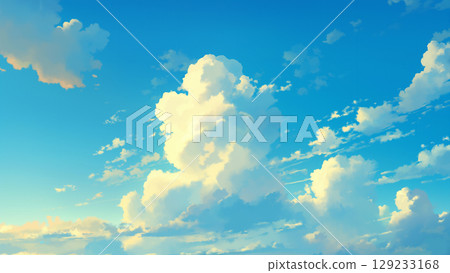 清晨或傍晚的積雨雲和天空，動漫風格 129233168