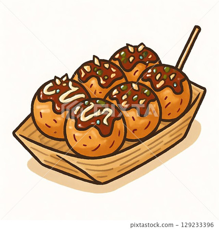 Delicious hand-drawn illustration of takoyaki 129233396