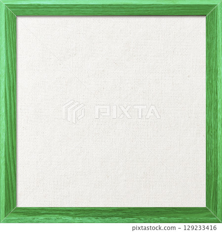 A square background image of a white cotton-linen canvas board with a pale green wooden frame A square background image of a white cotton-linen canvas board with a pale green wooden frame 129233416