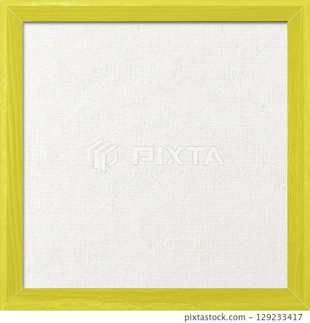 A square background image of a white cotton-linen canvas board with a pale yellow wooden frame 129233417