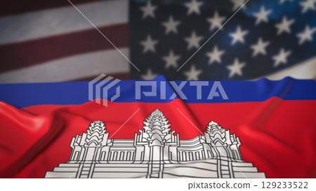 The Cambodia and America flag for Background concept 3d Rendering. 129233522