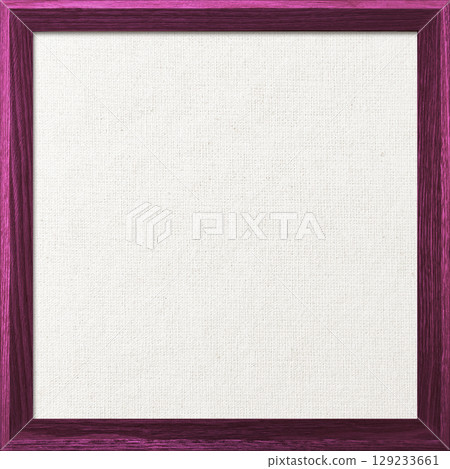A square background image of a white cotton-linen canvas board with a dark pink wooden frame 129233661