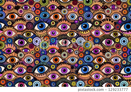 Abstract different colored serious thinking observing human eyes 129233777